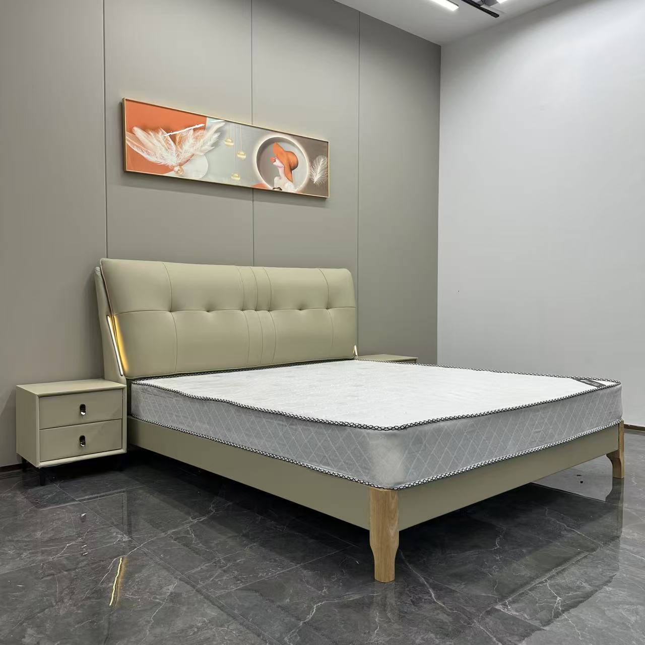 【老虎脚-橡木床板】橡胶木全实木软包现代简约高端大气婚床双人床