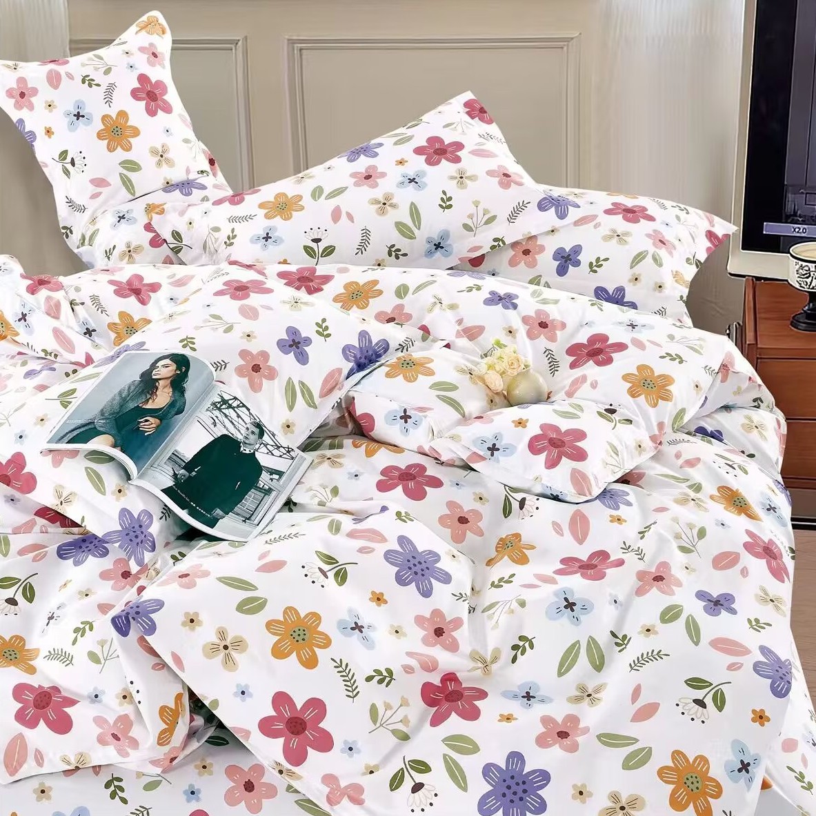 文文家纺 纯棉精梳棉面料床单被套全棉床品 花儿朵朵
