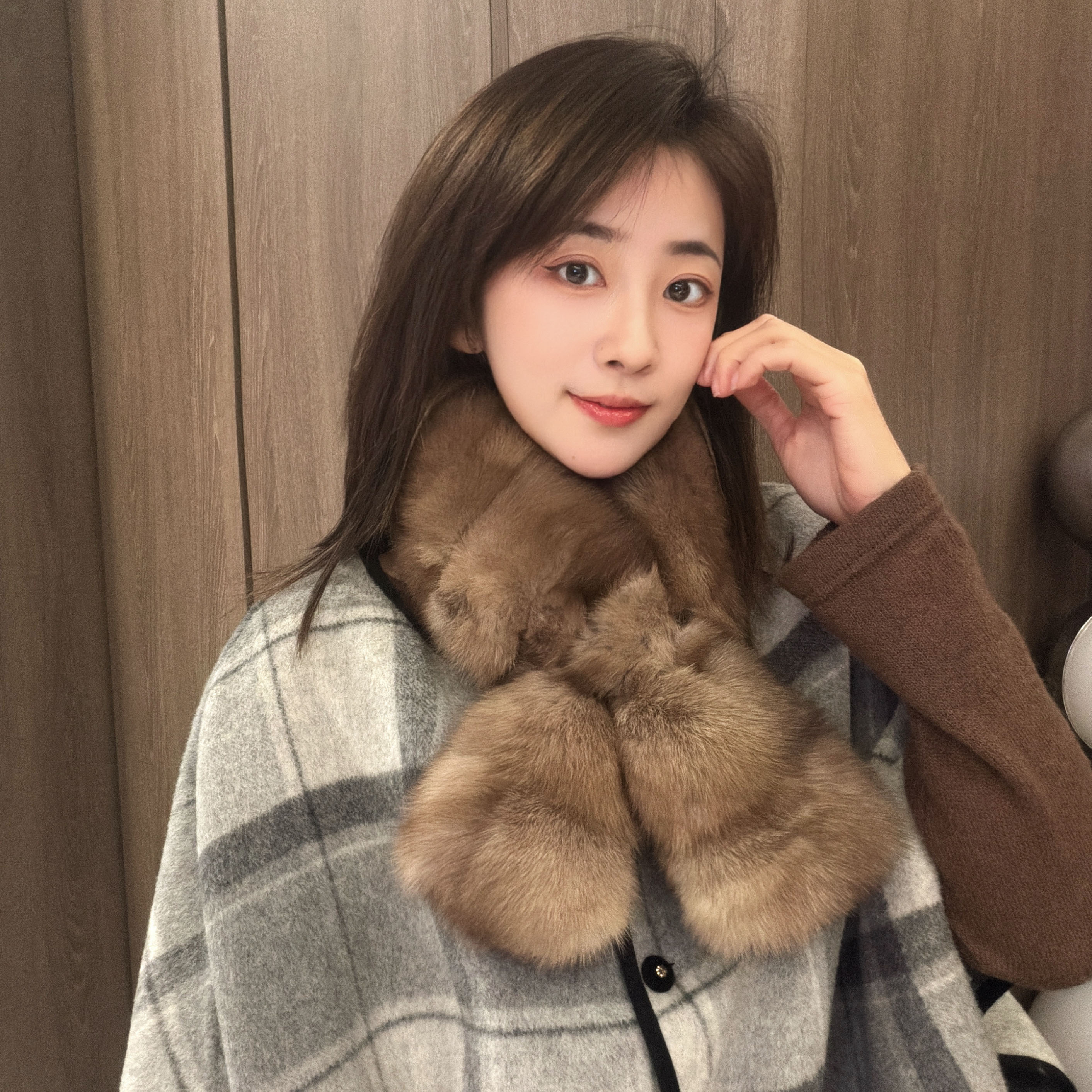 双面真毛围巾女冬季保暖俄罗斯貂毛领子直板围脖高级感毛领