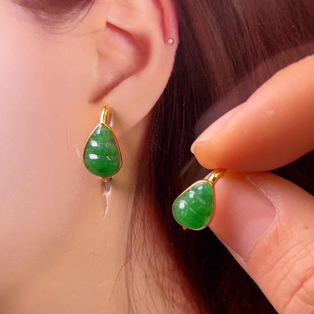 不***我翡翠18K金镶嵌耳饰耳包