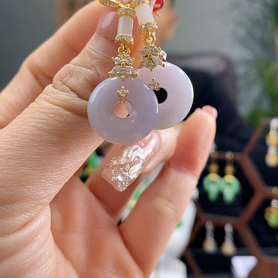 翡翠耳饰银S925镶嵌翡翠