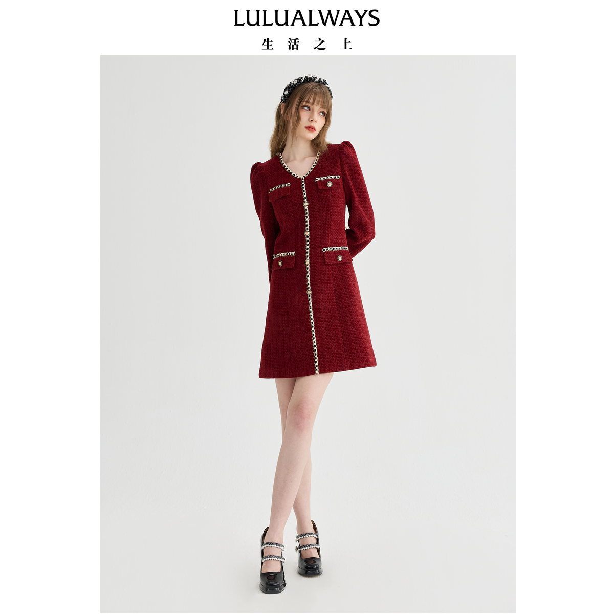 LULUALWAYS我爱露露25春季新款小香风修身显瘦优雅气质连衣裙女