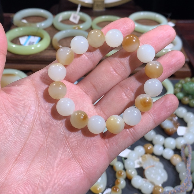 【闪购商品】和田玉手链未镶嵌新疆且末金山矿糖白手串