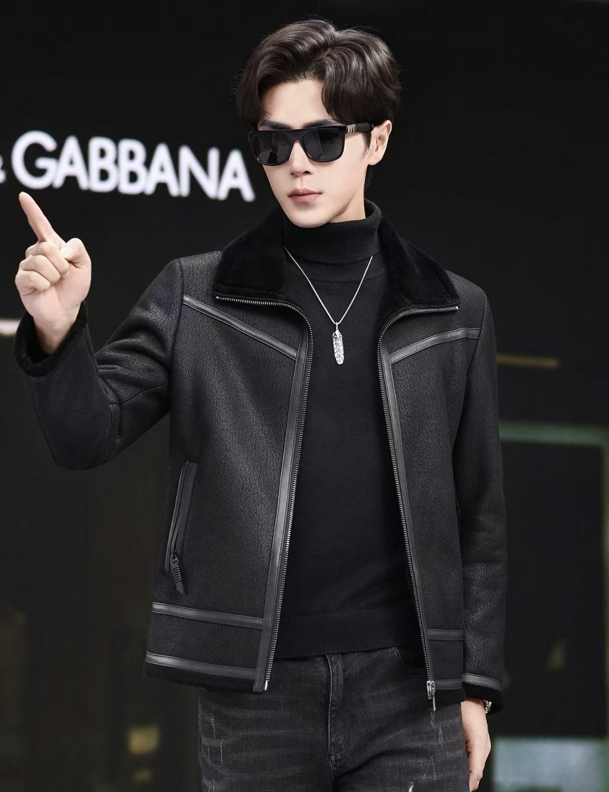 新款真皮真毛一体男士短款绵羊皮真皮皮衣羊剪绒冬季外套