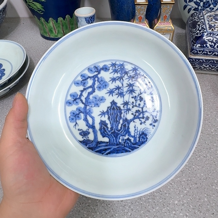 正***戒摆件陶瓷纯手工青花盘