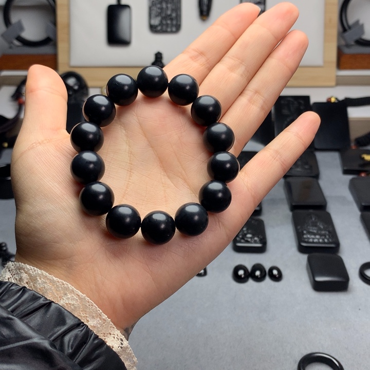 和田玉（墨玉）未镶嵌手串特价14mm
