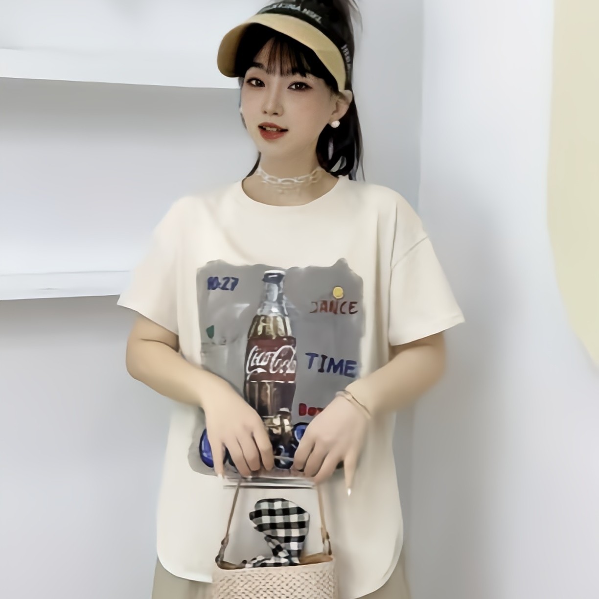 韩版爆款雪花棉凉爽短袖T恤衫宽松休闲百搭女装印花上衣服夏