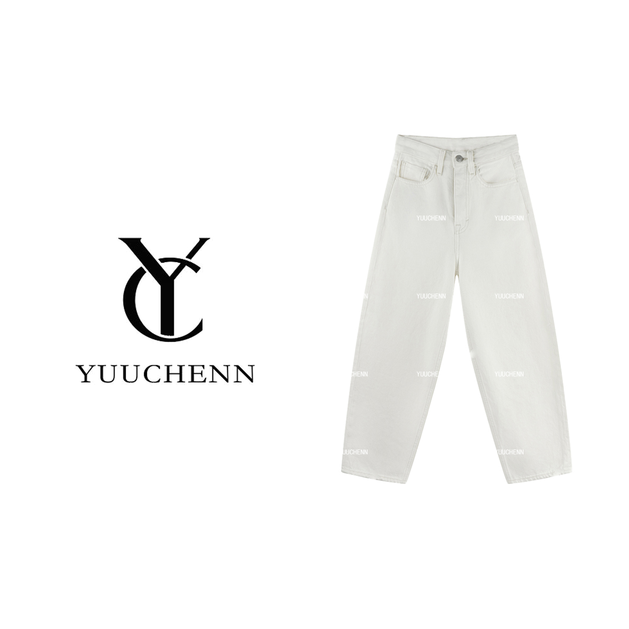 YUUCHENN“都市光影”纯棉秋季牛仔裤女士阔腿裤高腰CC1C2003