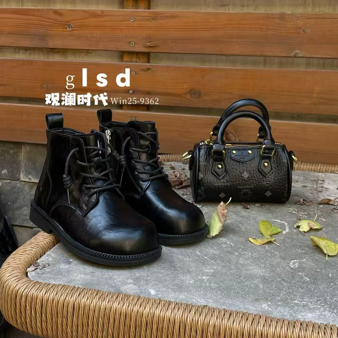 冬款儿童马丁靴软底皮靴英伦韩版车缝线