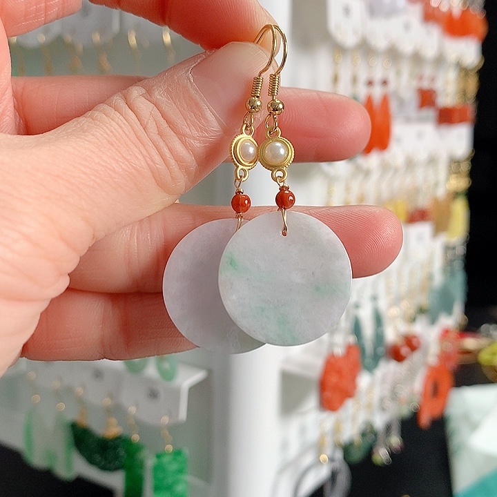 翡翠耳饰银S925镶嵌翡翠