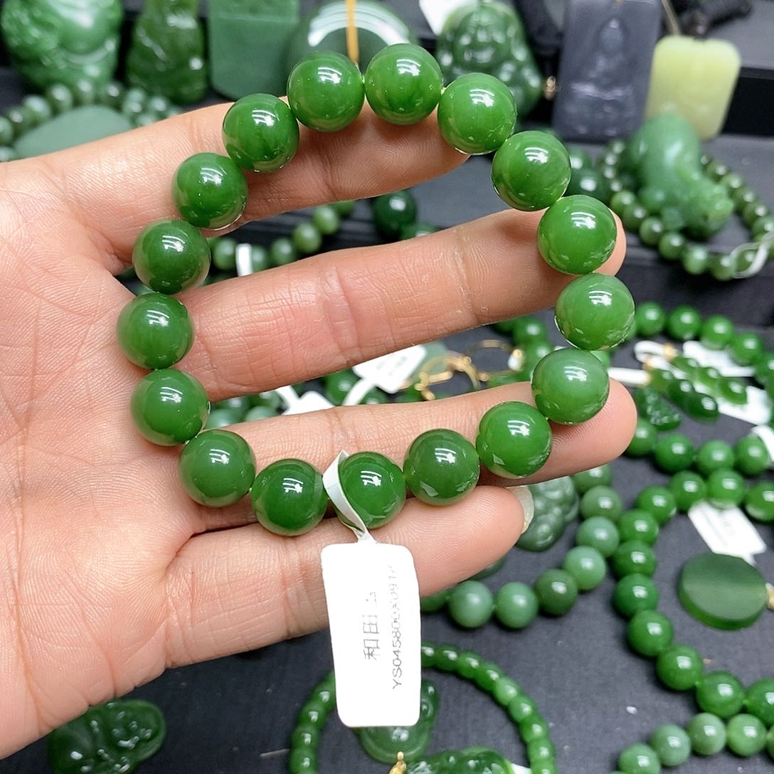 和田玉手链未镶嵌12正阳绿手链