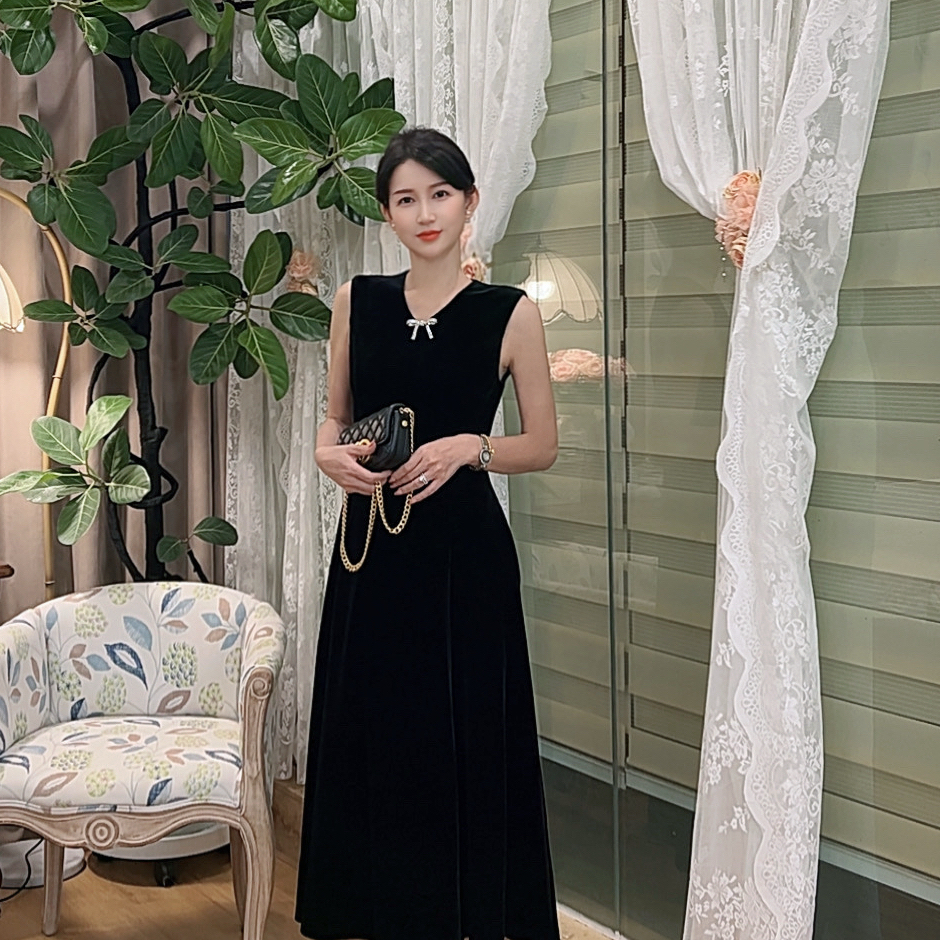 【暗夜甜茶】 AN186 安妮老板 法式蝴蝶结胸针气质显瘦显白连衣裙