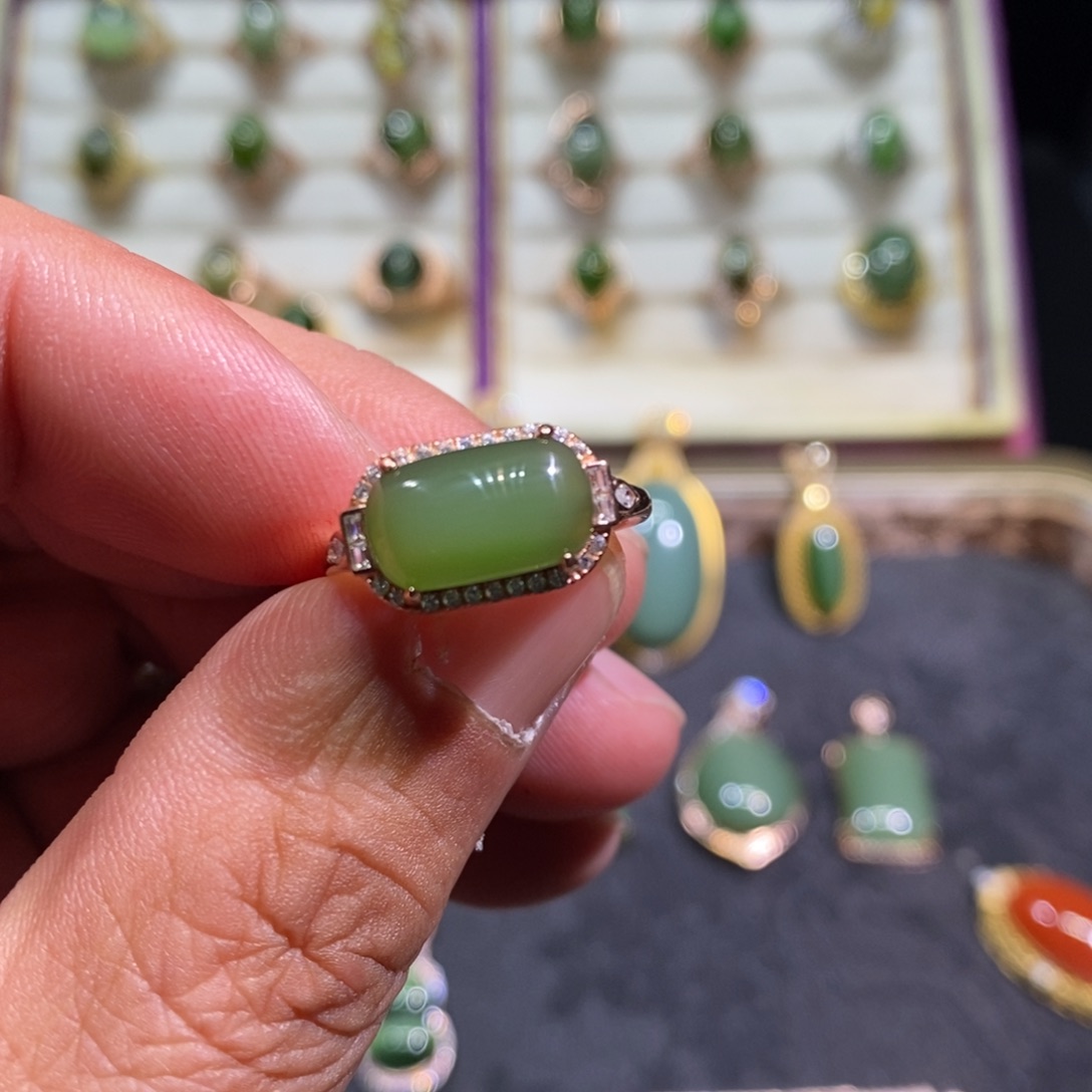 和田玉（碧玉）戒指银S925镶嵌