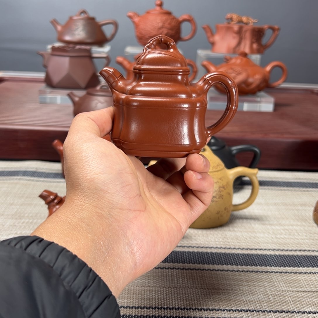 紫砂茶壶风*四方竹鼎150C C朱泥