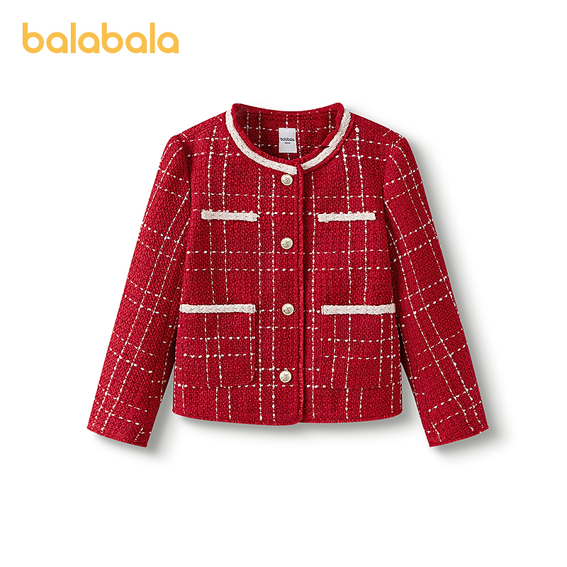 巴拉巴拉童装儿童外套女童春装圆领新年红小香风上衣大童洋气时尚