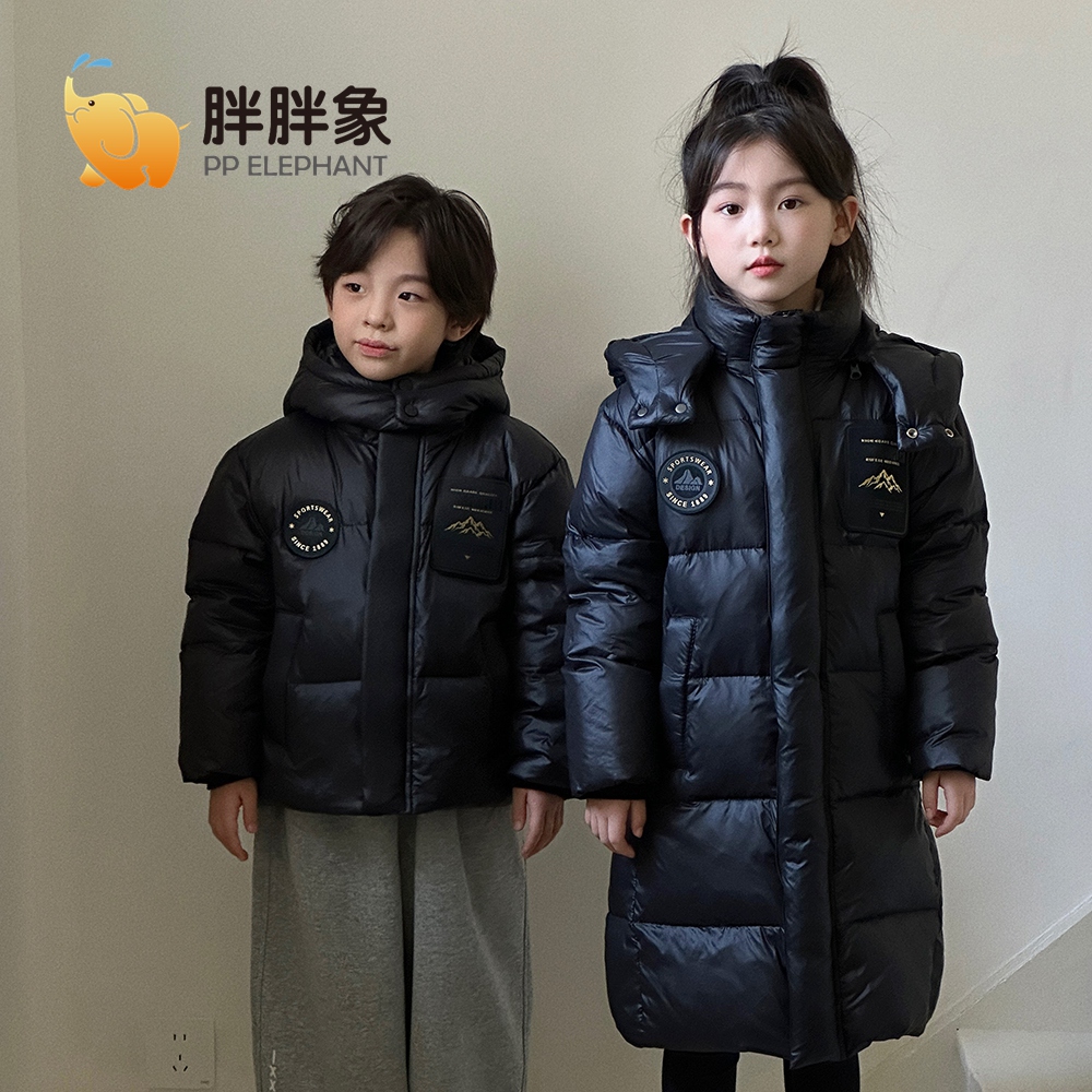 【胖胖象】鹅绒6-12岁儿童时尚黑金三防冬季保暖亲子款羽绒服K09