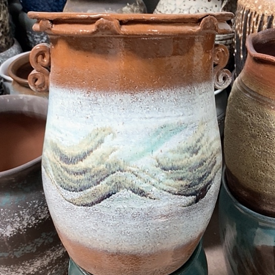 紫砂花盆口22高度30双耳黄色