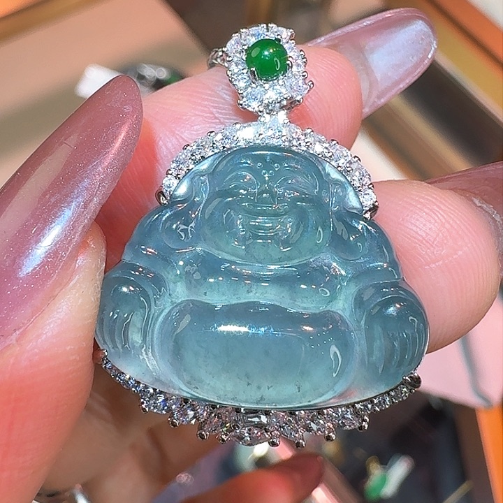 翡翠颈饰未镶嵌天然翡翠A货佛公