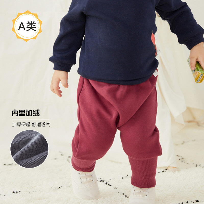 加绒PP针织裤 2024秋冬新款男婴童女幼童宝宝刺绣双面绒裤