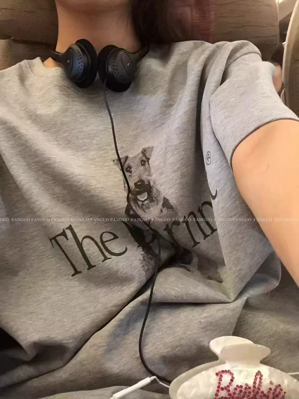 【八奶狗子】韩国东大门代购短袖t恤新款小狗字母印花圆领上衣