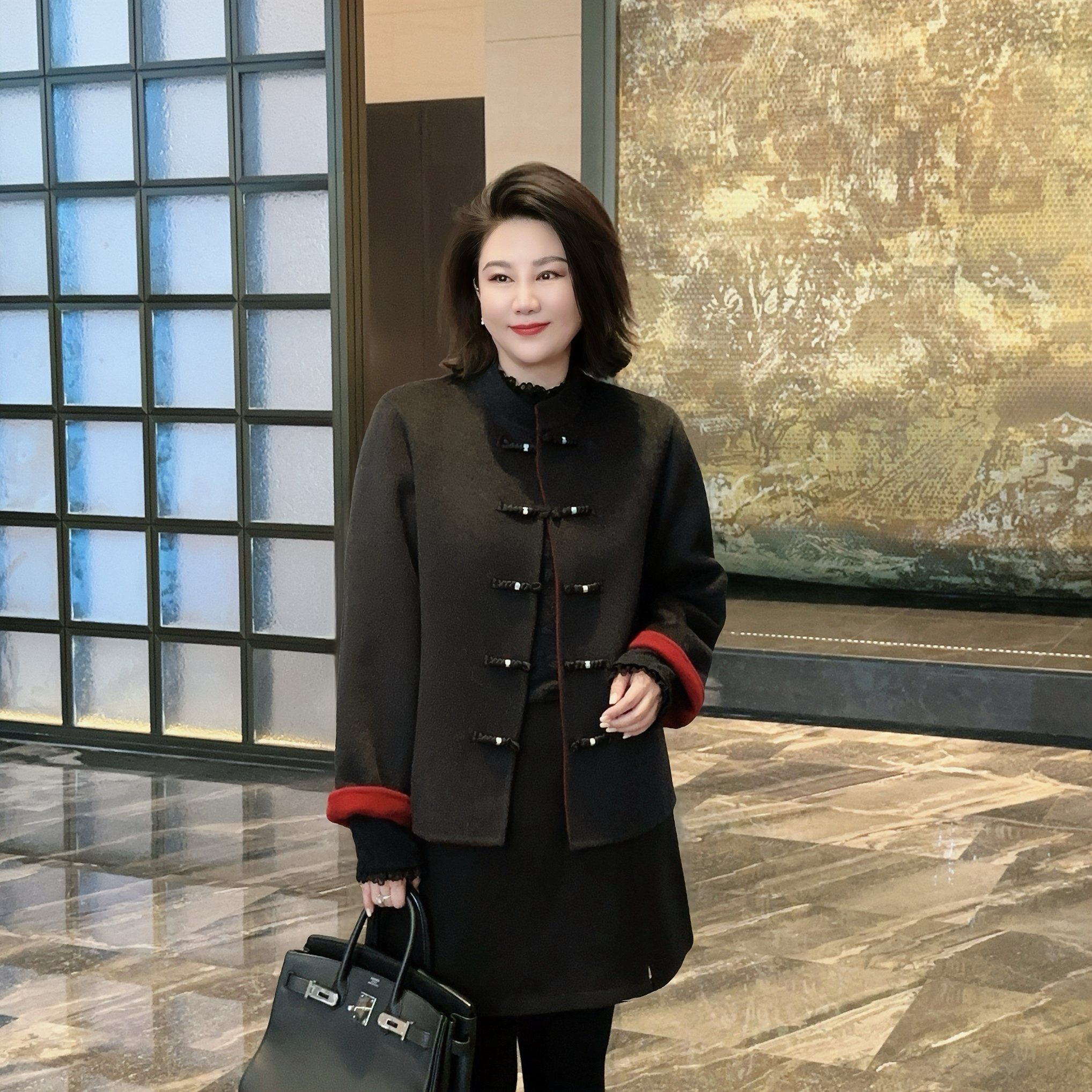 微胖女装【踏惊鸿】绵羊毛大衣新中式双色外套冬季国风1191