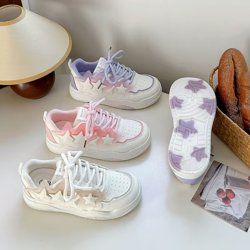 2025新款星星板鞋百搭厚底面包鞋炫彩鞋底时尚运动鞋女鞋增高鞋