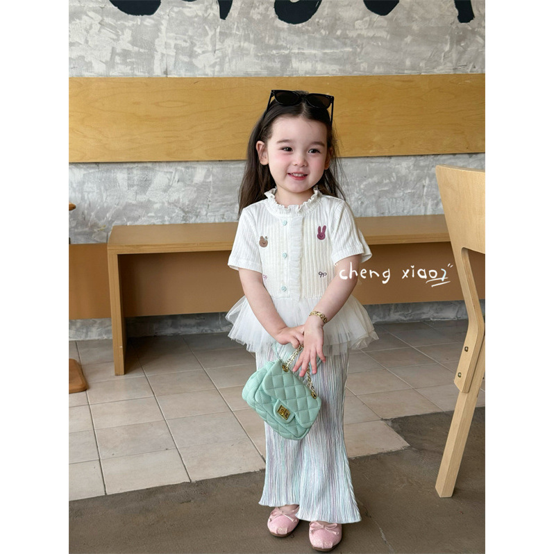 AC488~橙小7·25夏~绣花纱纱下摆娃娃衫XQ5253