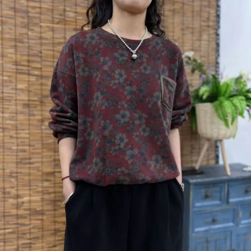 新款印花拼接休闲百搭时尚圆领卫衣长袖女装
