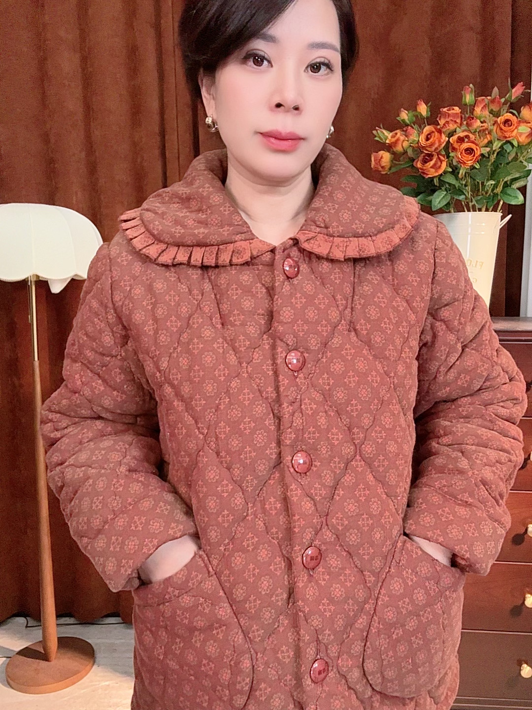 新款女士三层加棉夹棉保暖家居服大码女式睡衣套装