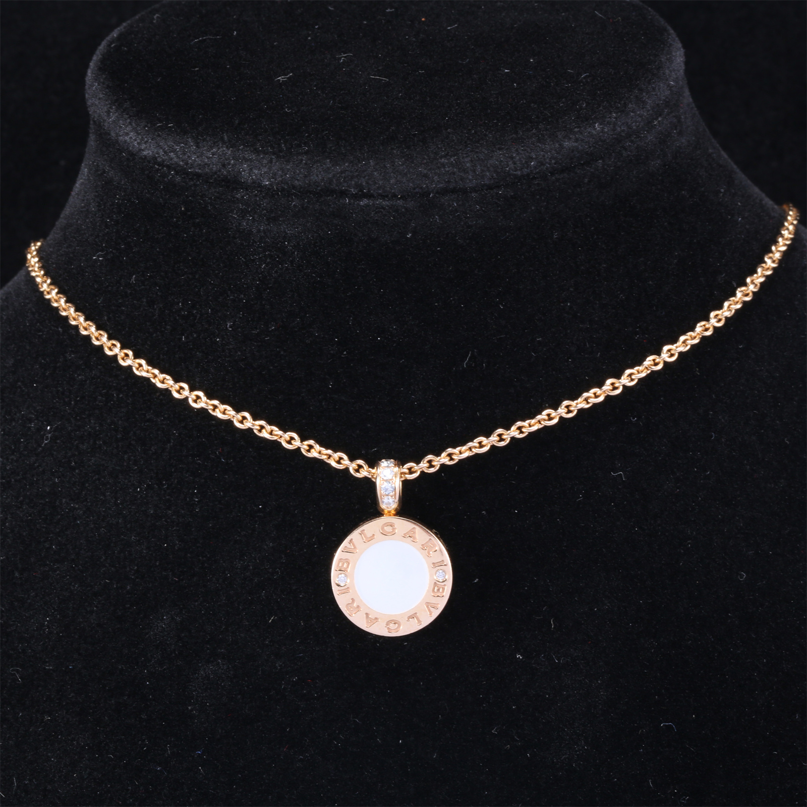 99新 BVLGARI/宝格丽 【满减黑黑】白母贝缟玛瑙双面项链 18K