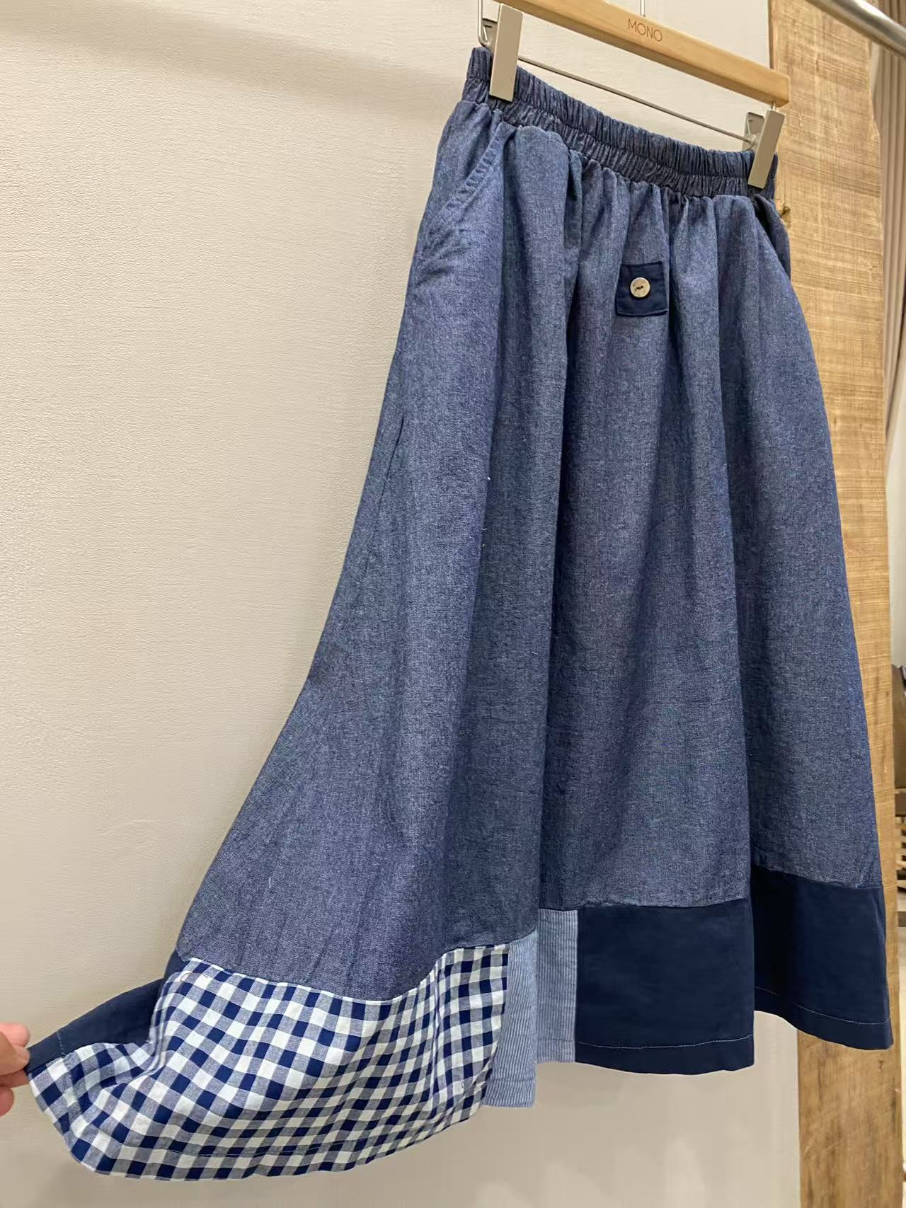 韩国正品不支持退换/拼布松紧半身裙/0703/5/23