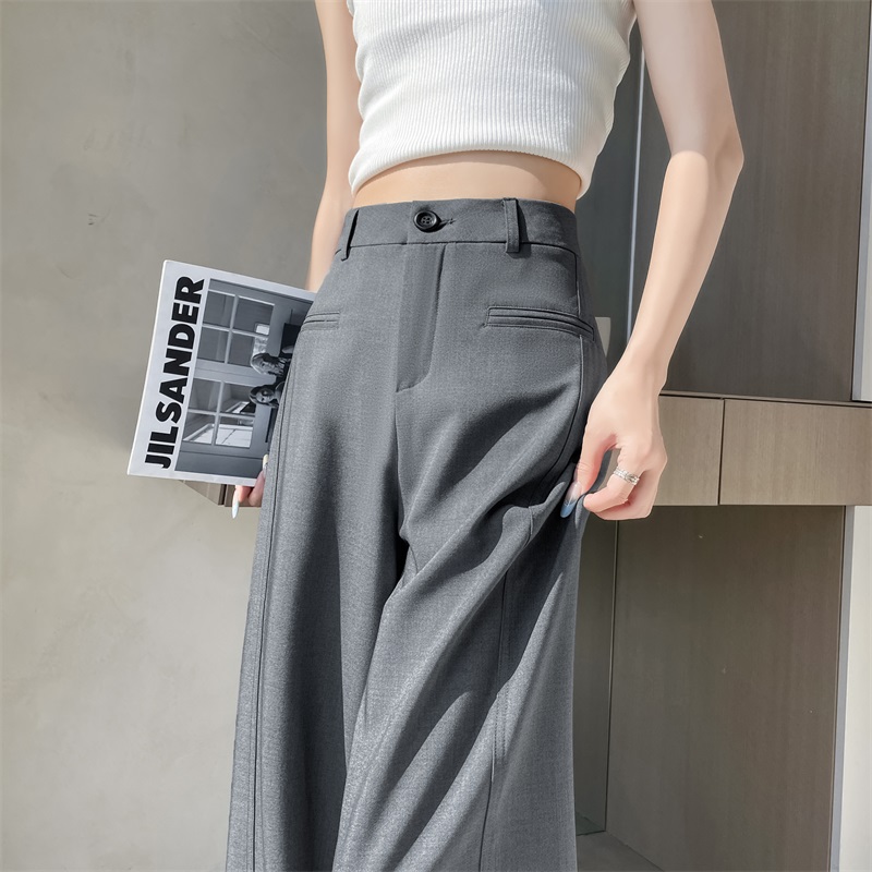 高级感冰丝西装裤女夏季薄款裤子高腰显瘦宽松直筒垂感拖地阔腿裤