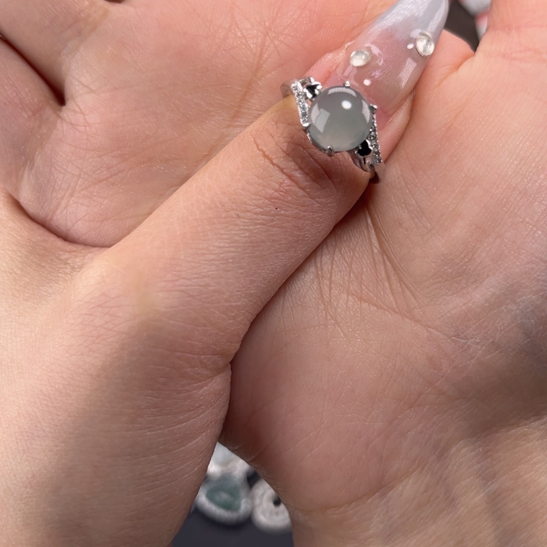 翡翠戒指银S925镶嵌66658