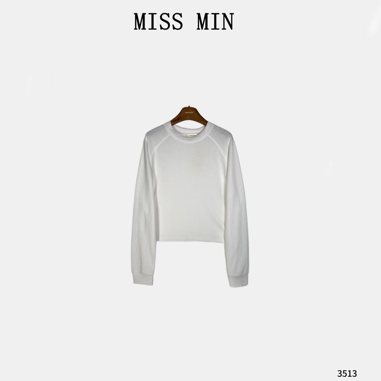 MISS MIN【云白】韩版纯色简约清冷系女装百搭通勤显瘦T恤上衣 3513