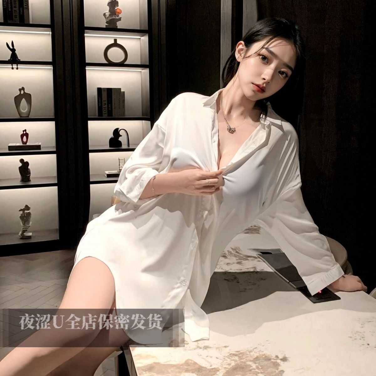 80-200斤【迷人曲线】 男友风衬衫性感睡衣女夏季v领睡裙欲纯风