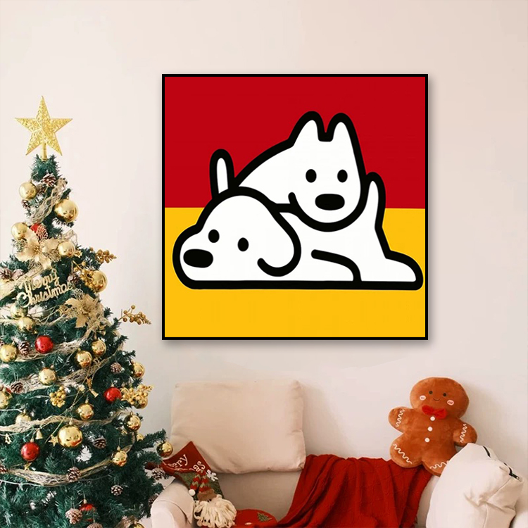 现代简约卧室餐厅挂画可爱治愈系客厅装饰画抽象小狗入户玄关壁画