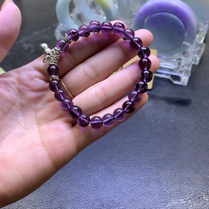 烟晶手链银S925镶嵌天然水晶手链手串