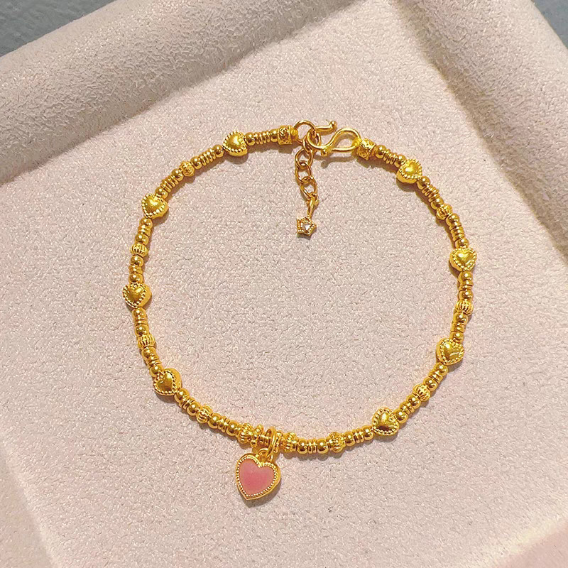 古法合金色碎金桃心手链气质新款简约爆闪蹦迪珠盘缠手串送女友