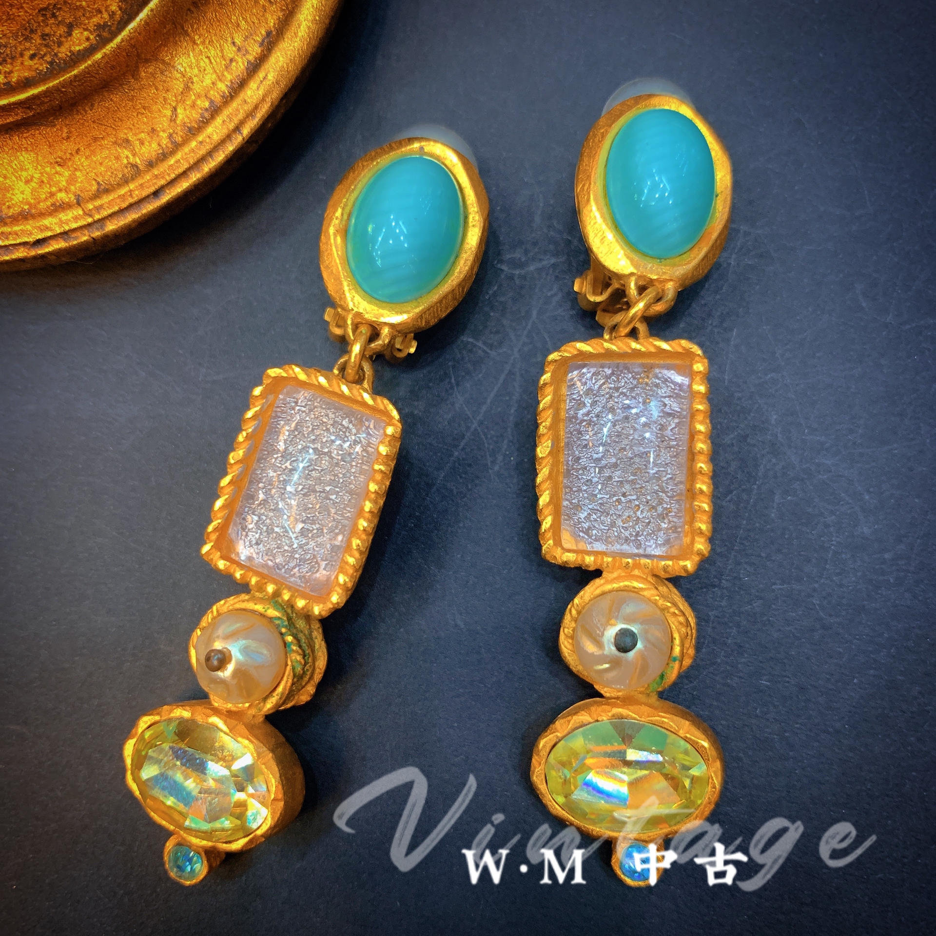 铜合金耳饰 W·M中古-vintage （法）法产扫肩耳夹