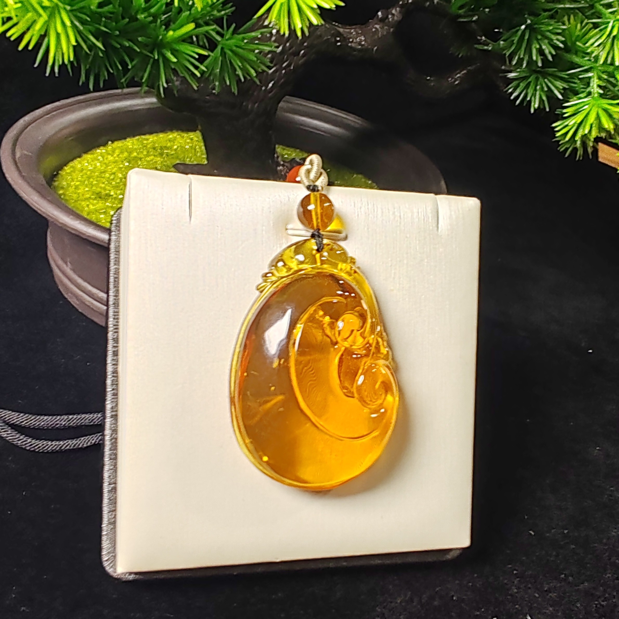 天然金蓝珀如意吊坠