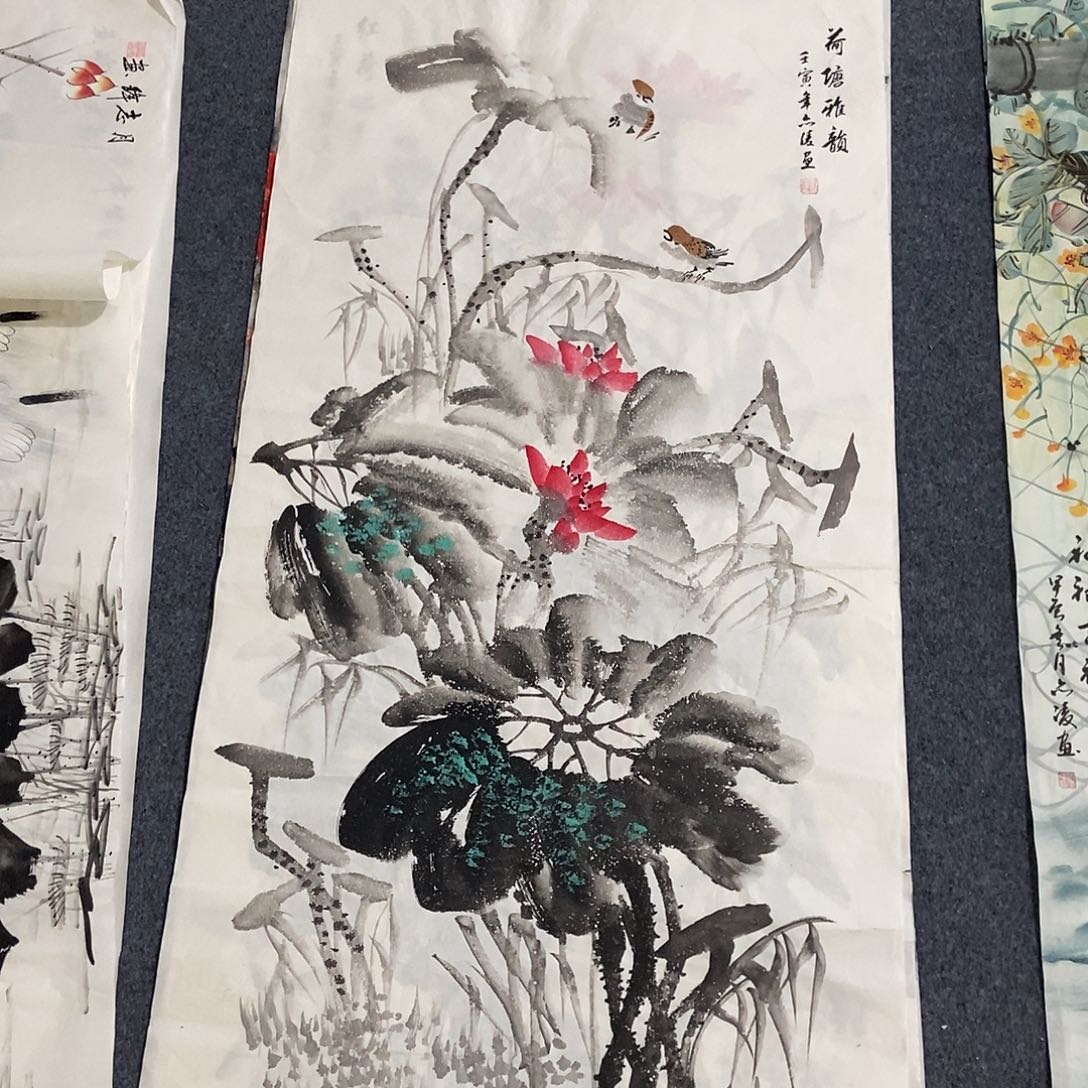 国画四尺荷花一副