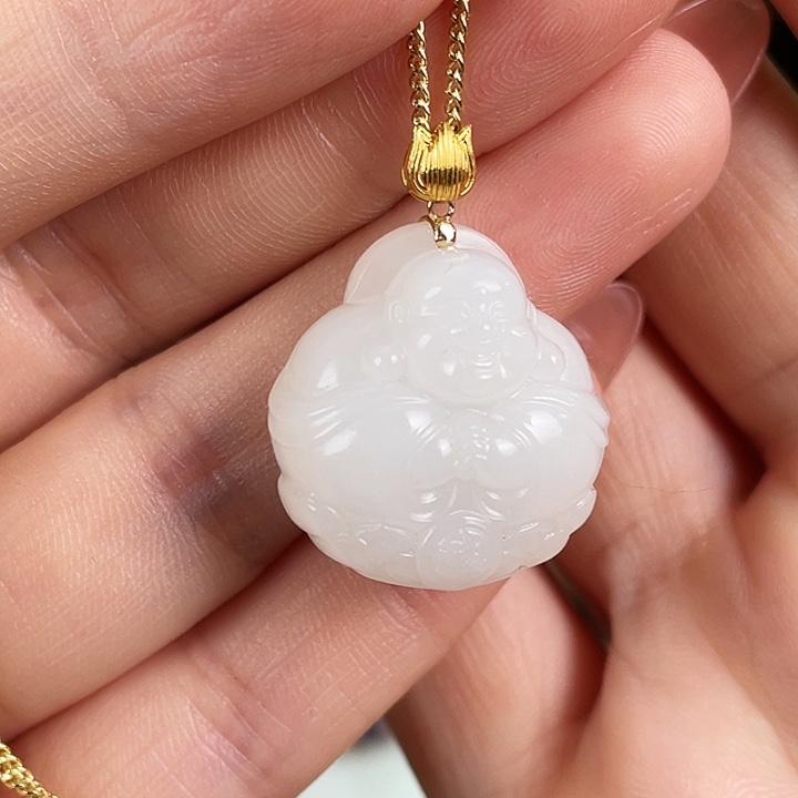 和田玉18K金镶嵌颈饰定制发货