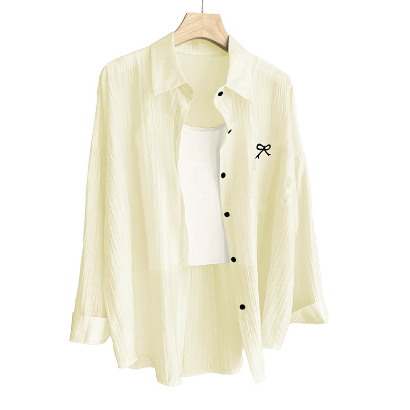 （女装）24490 蝴蝶结刺绣肌理褶皱夏季轻薄防晒衬衫