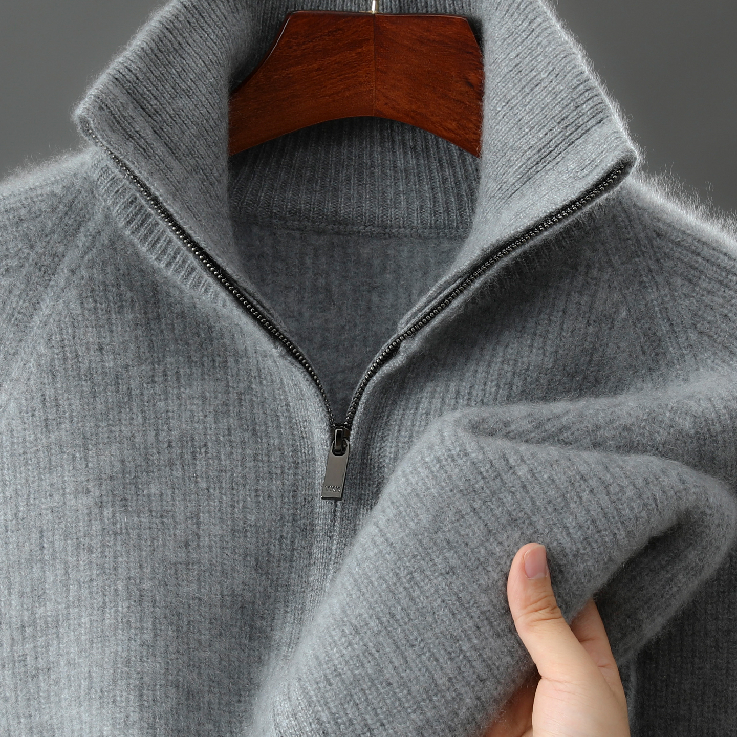 纯羊绒开衫外套男士纯色商务休闲针织衫纯羊绒可立领可翻领毛衣