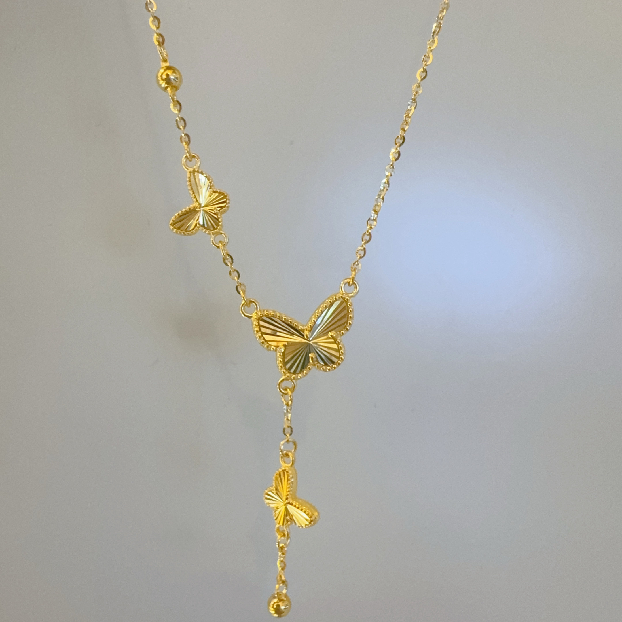 5g足金999三只蝴蝶镭射套链