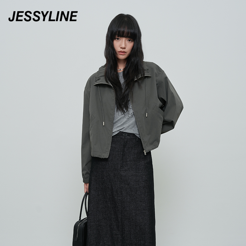jessyline2025秋季新款 杰茜莱灰色宽松短款外套女 512207225