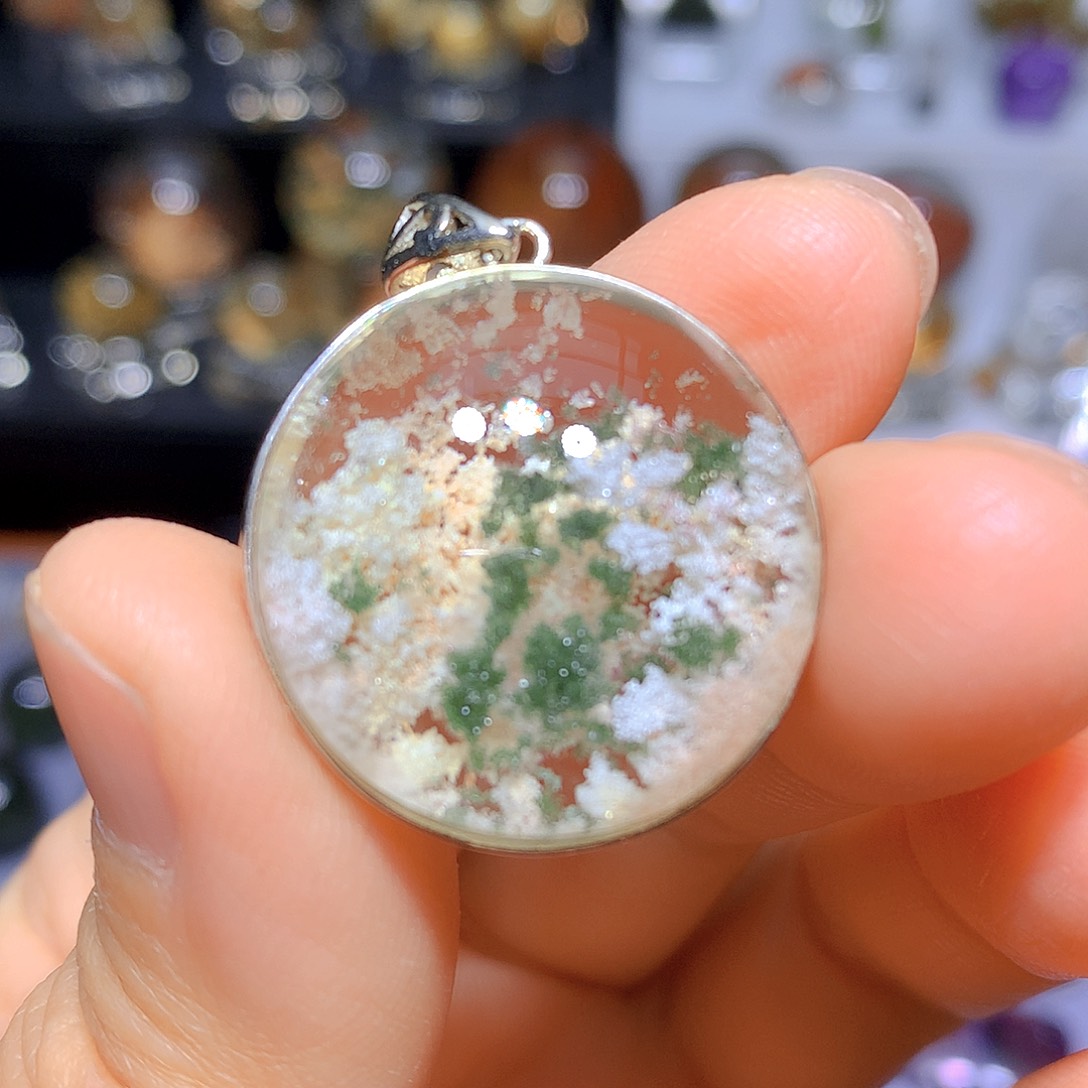 水晶吊坠银S925镶嵌天然水晶