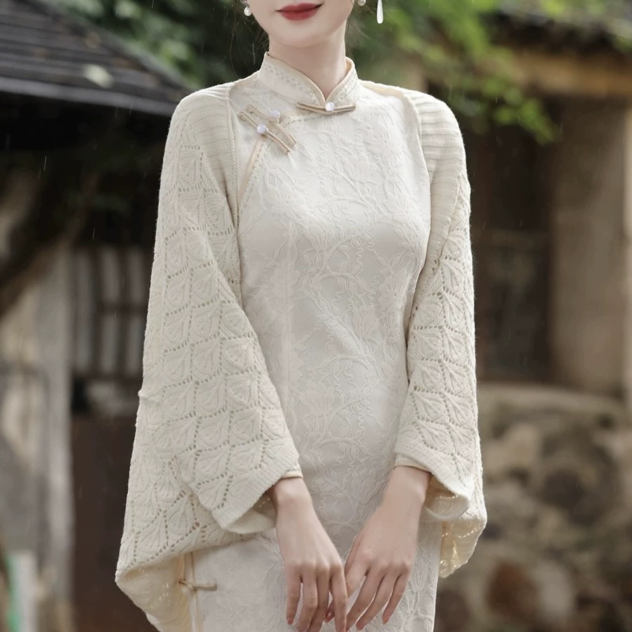 W-007 贝壳衫 温柔仙女斗篷披肩配旗袍百搭领外搭开衫