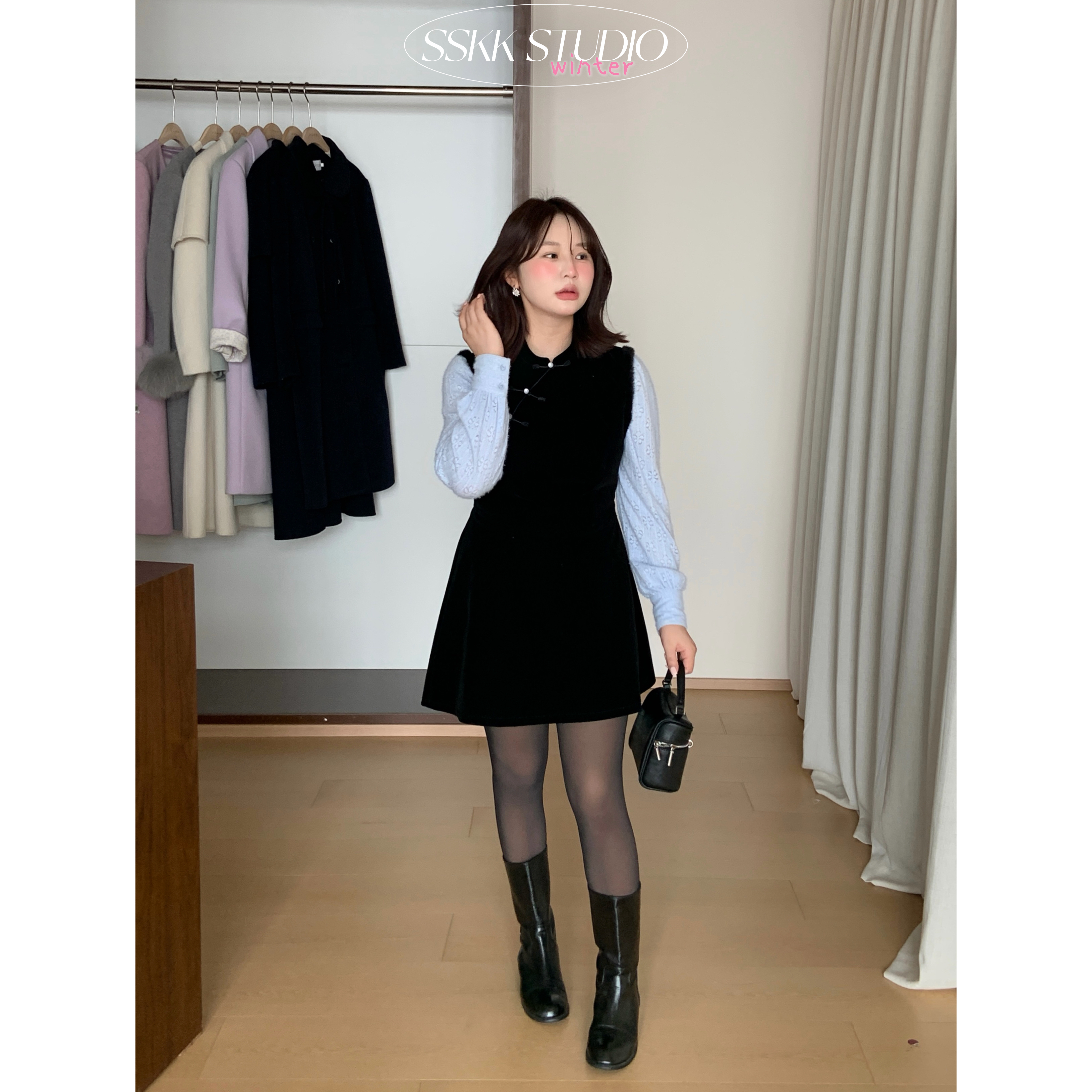 KMZY/KMZY山_山【新贵少女】微胖高级感改良新中式丝绒假两件连衣裙