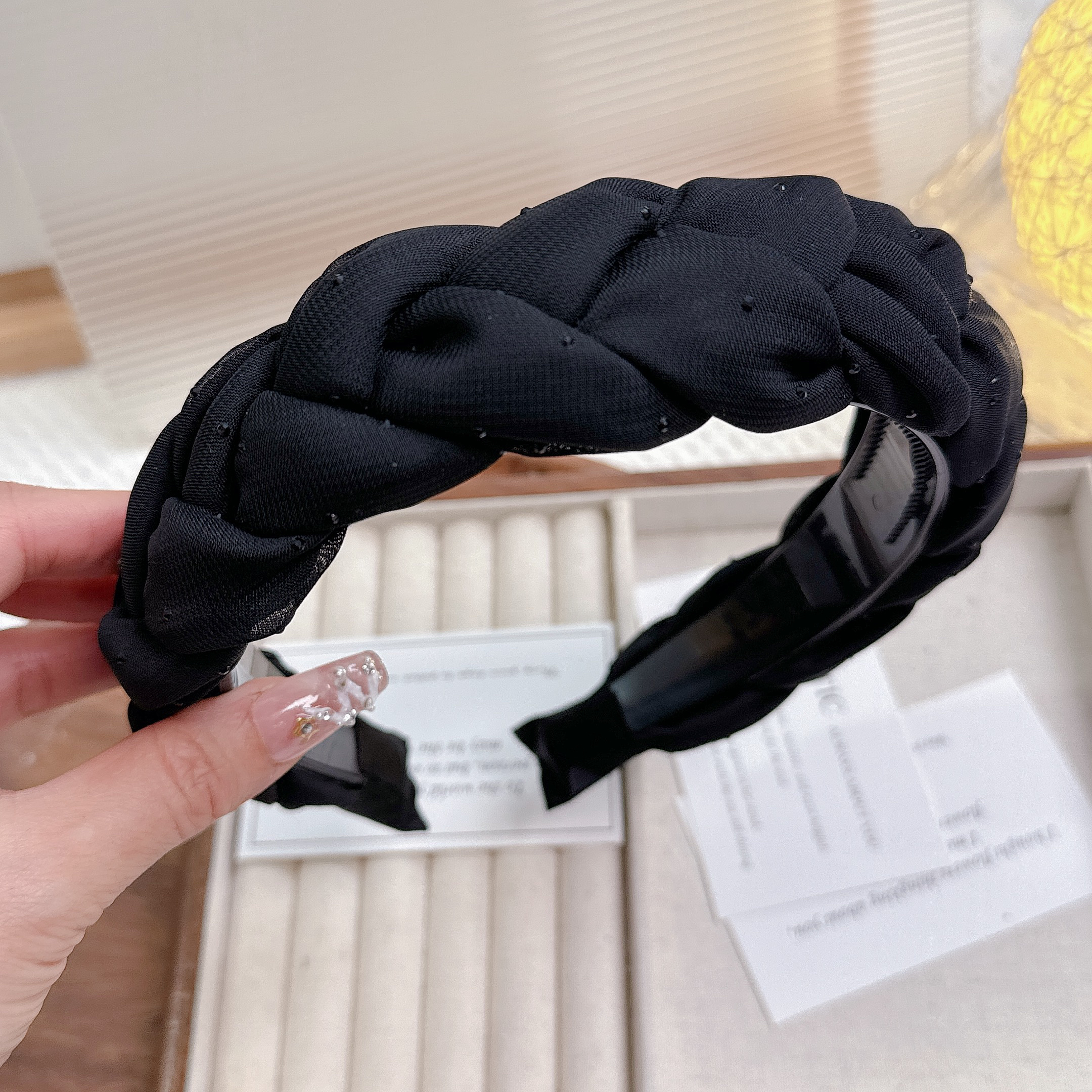 带齿高颅顶新款设计师款定制发箍黑色烫砖韩国头箍